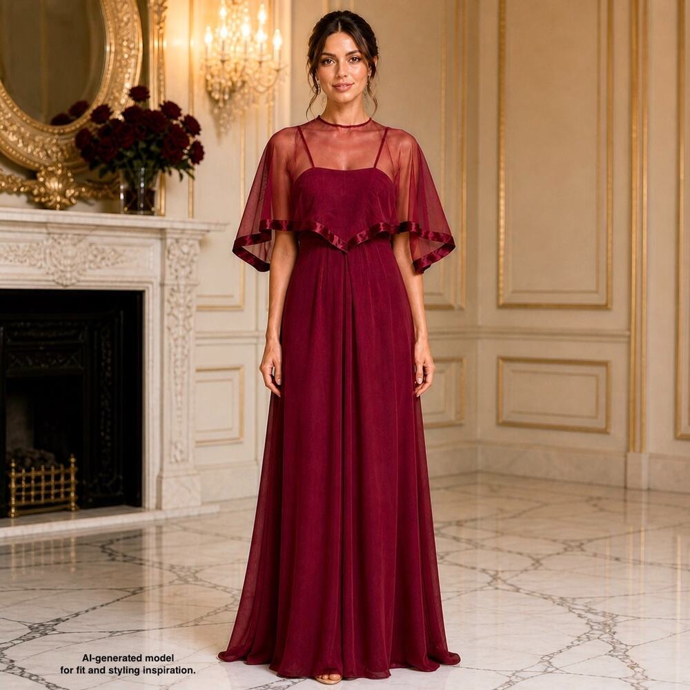 Vintage 60s 70s Burgundy Maxi Dress Cape Overlay Romantic Boho Formal USA XS S